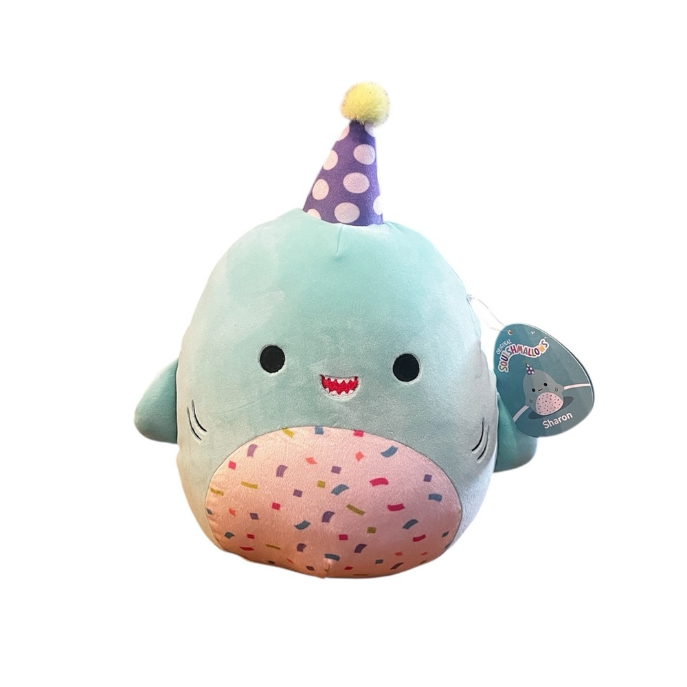 Squishmallows Blue Shark with Polka Dot Party Hat